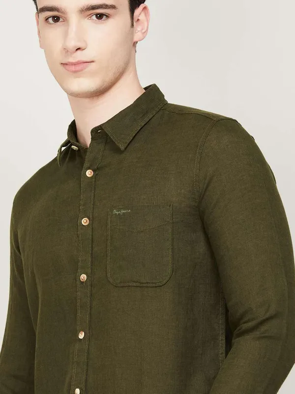 Pepe Jeans military green linen shirt