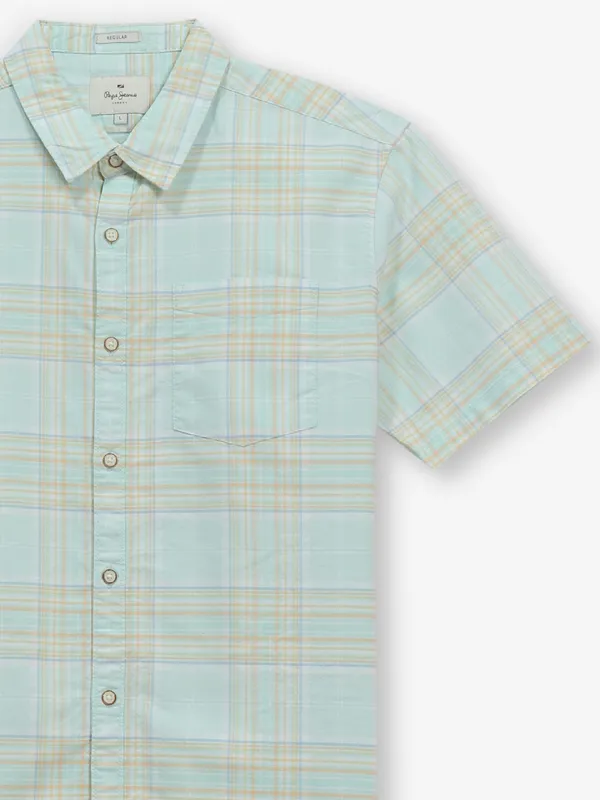 PEPE JEANS mint green checks cotton shirt