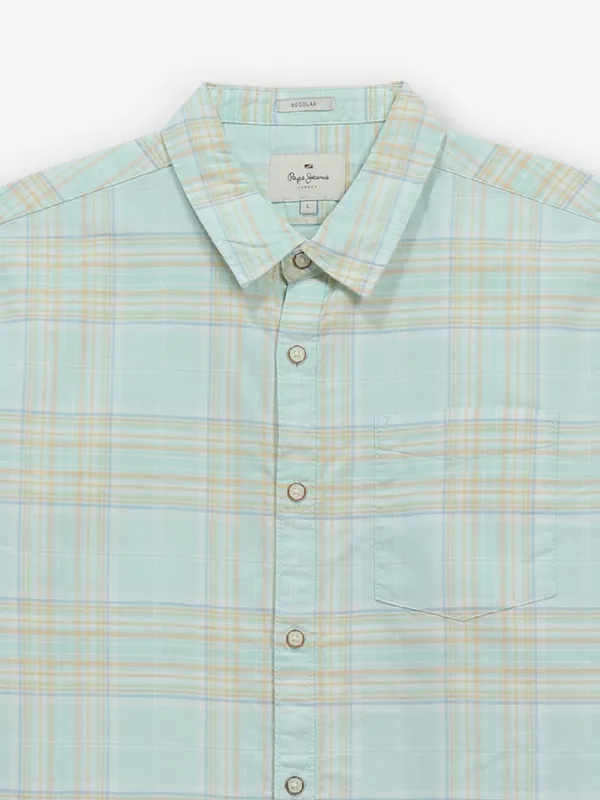 PEPE JEANS mint green checks cotton shirt