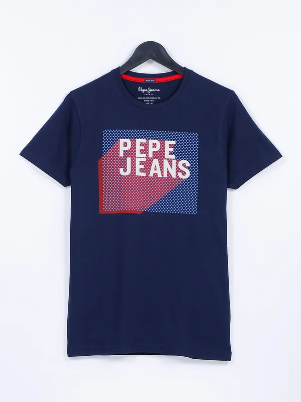Pepe Jeans navy casual wear printed cotton t shirt