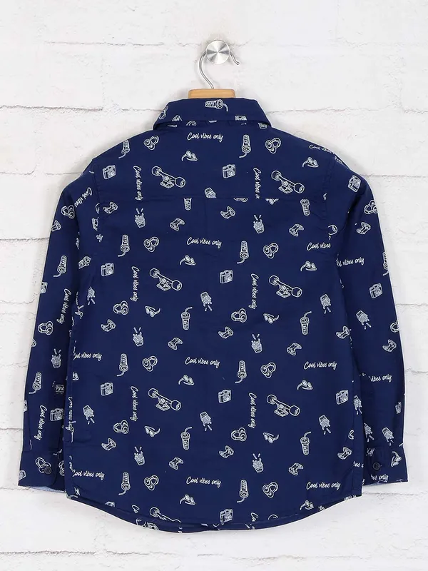 Pepe jeans navy printed casual cotton shirt