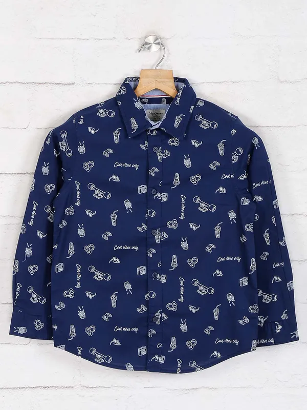 Pepe jeans navy printed casual cotton shirt