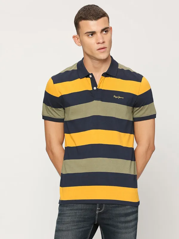 Pepe Jeans navy stripe polo slim fit t shirt