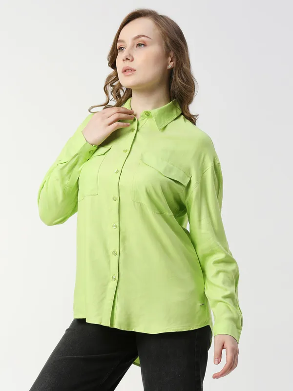 Pepe Jeans neon green viscose plain shirt
