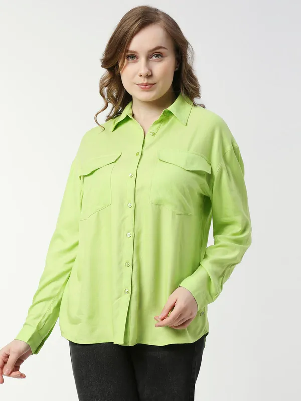 Pepe Jeans neon green viscose plain shirt