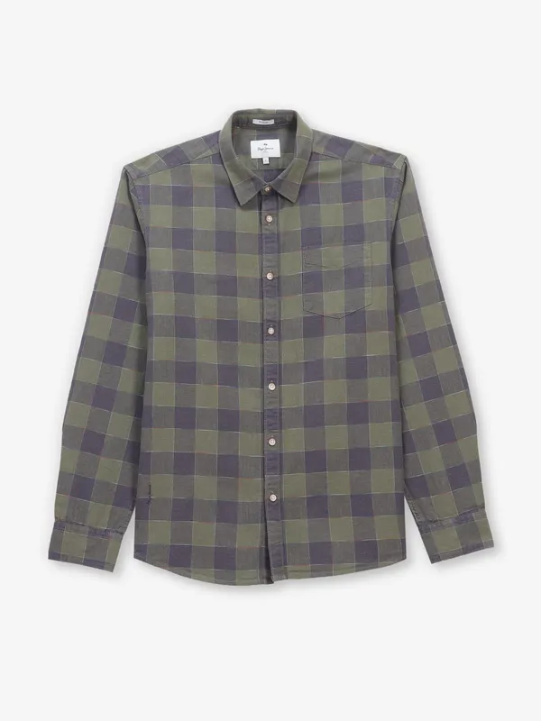 PEPE JEANS olive cotton checks shirt