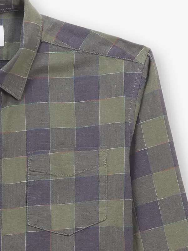 PEPE JEANS olive cotton checks shirt