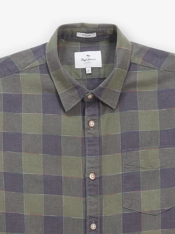 PEPE JEANS olive cotton checks shirt