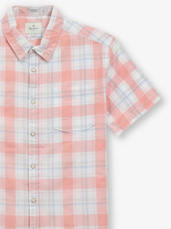 PEPE JEANS peach checks cotton shirt for women