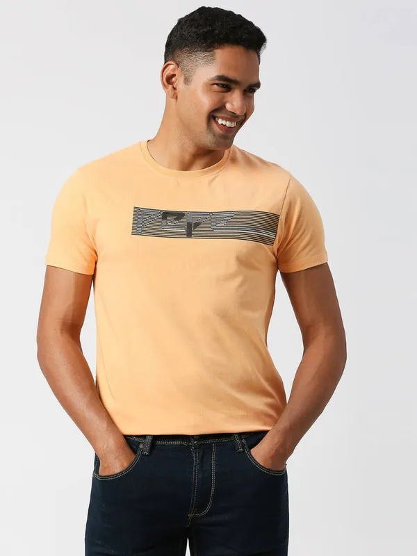 Pepe Jeans peach cotton printed t shirt