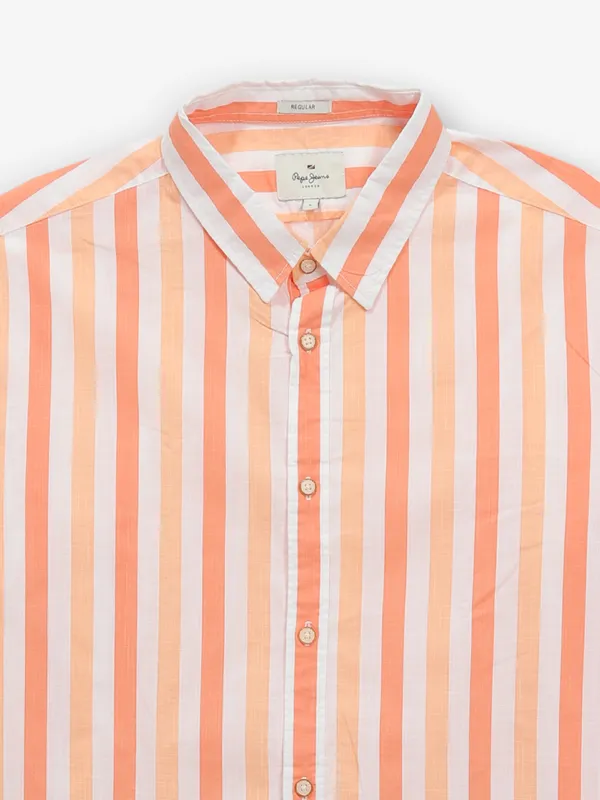 PEPE JEANS peach stripe cotton shirt for men
