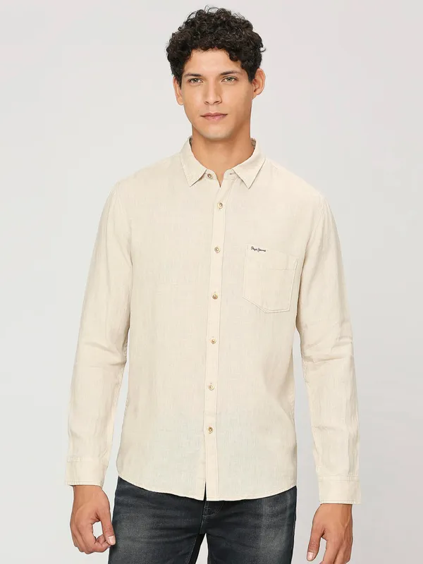 Pepe Jeans plain beige linen shirt