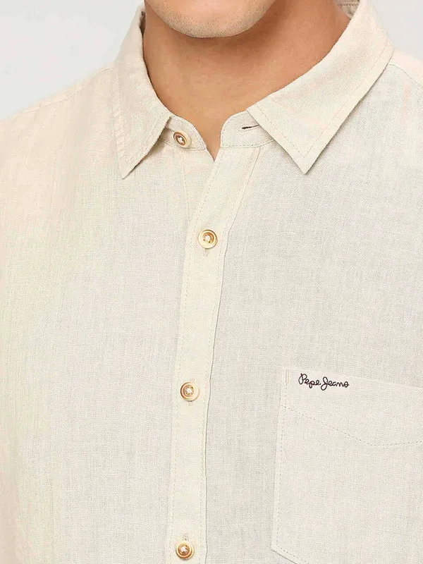 Pepe Jeans plain beige linen shirt