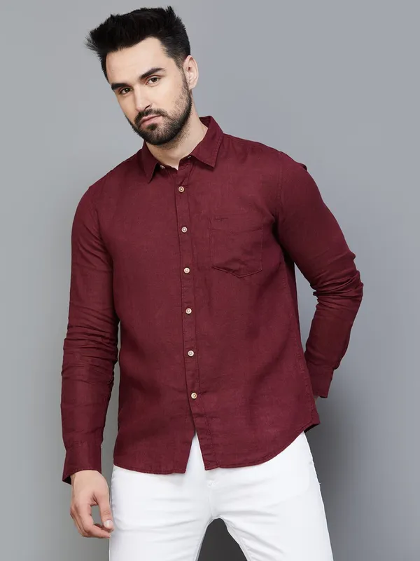 Pepe Jeans plain maroon shirt
