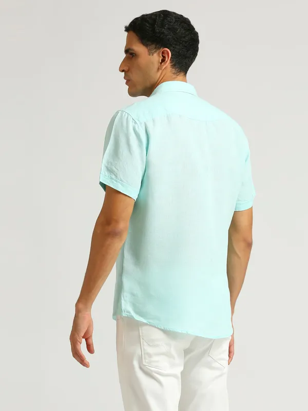 PEPE JEANS plain mint green linen shirt