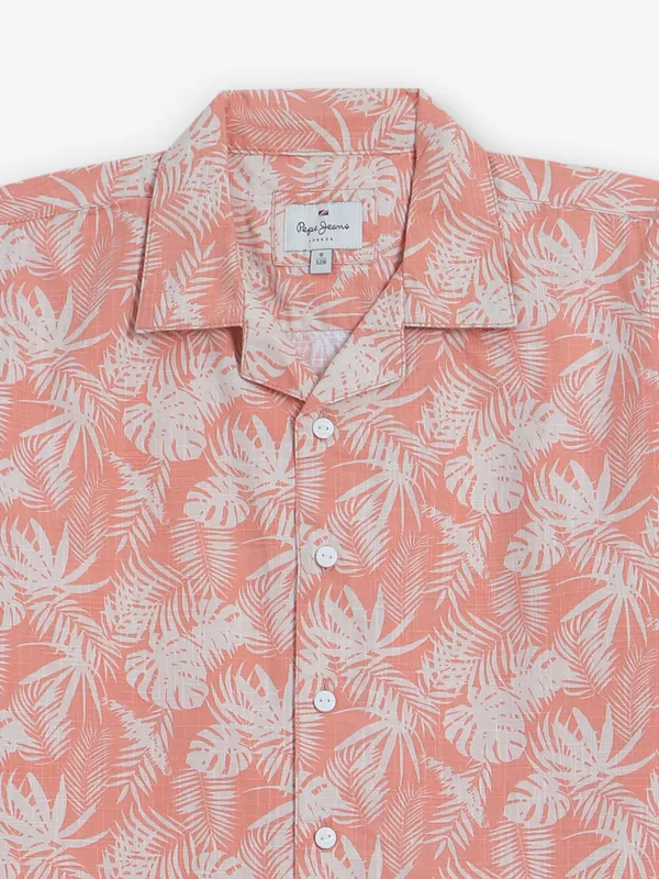 PEPE JEANS printed cotton peach shirt