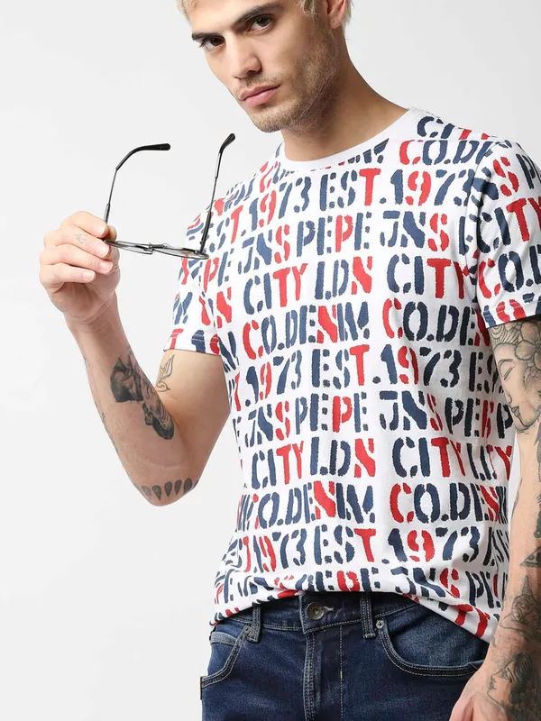 Pepe Jeans printed cotton t shirt in white