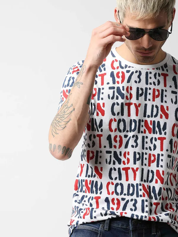 Pepe Jeans printed cotton t shirt in white