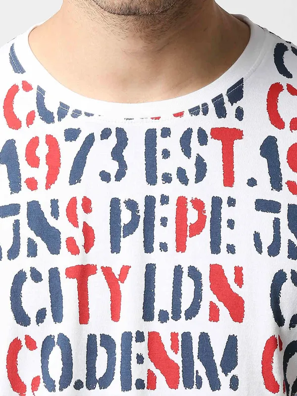 Pepe Jeans printed cotton t shirt in white