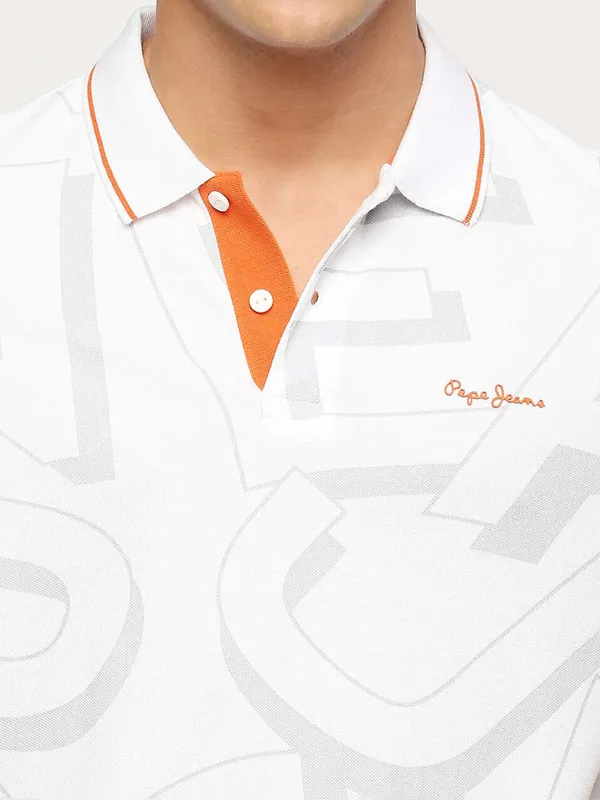 Pepe Jeans printed polo neck white t shirt
