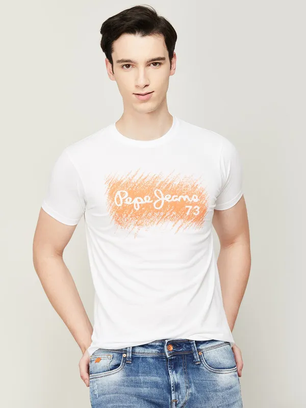 Pepe Jeans printed white cotton t shirt