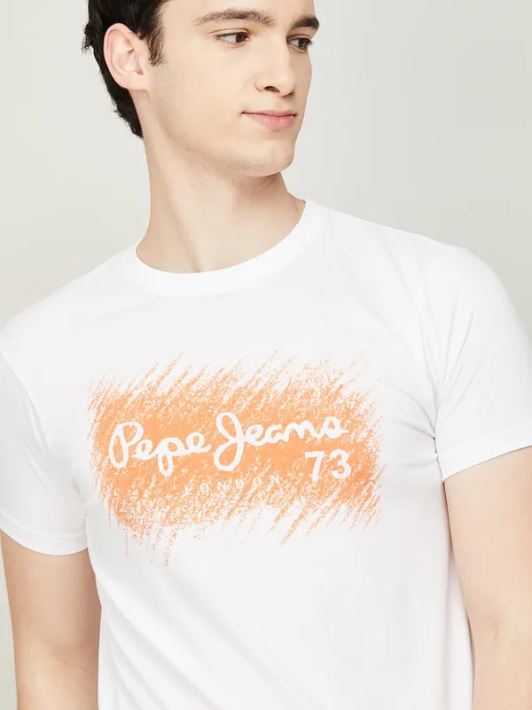 Pepe Jeans printed white cotton t shirt