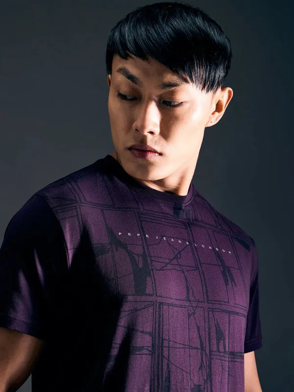 PEPE JEANS purple printed cotton slim fit t-shirt