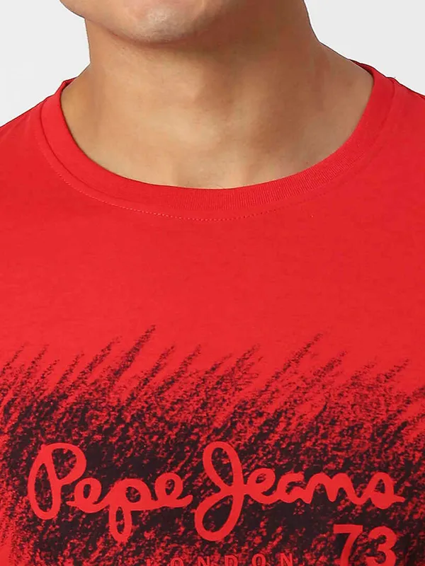 Pepe Jeans red cotton round neck t shirt