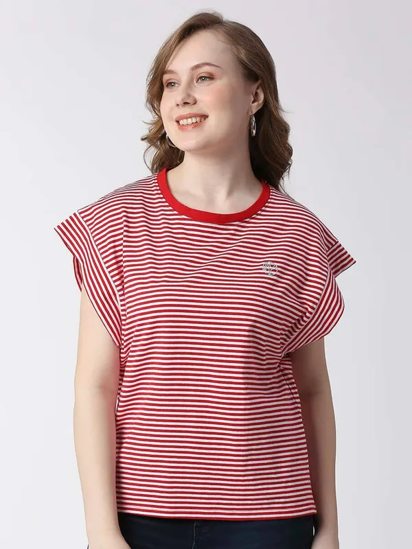 Pepe Jeans red cotton stripe t shirt