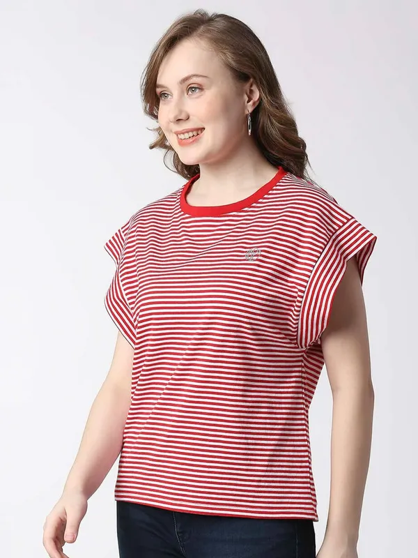 Pepe Jeans red cotton stripe t shirt