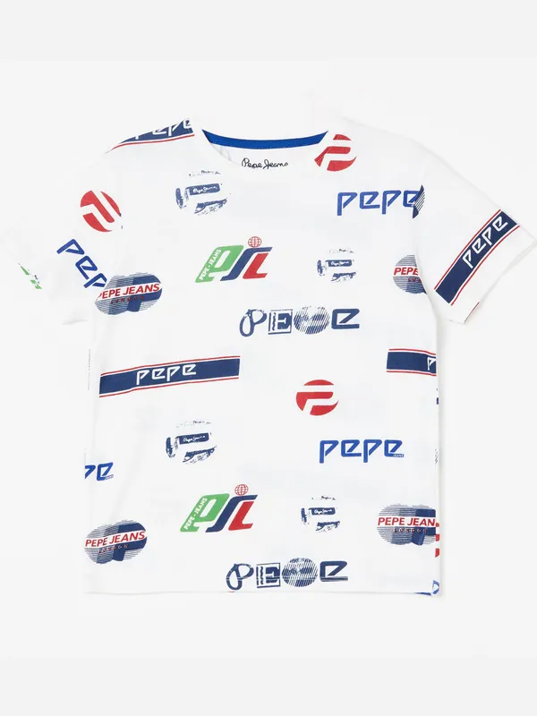 Pepe Jeans round neck white printed t-shirt
