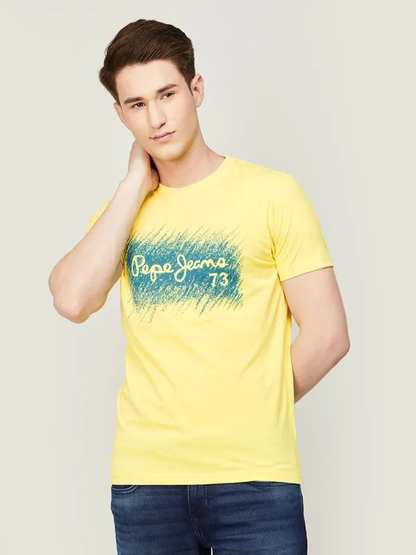 Pepe Jeans round neck yellow printed t shirt