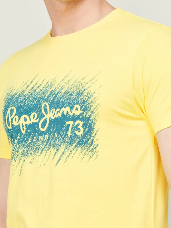 Pepe Jeans round neck yellow printed t shirt