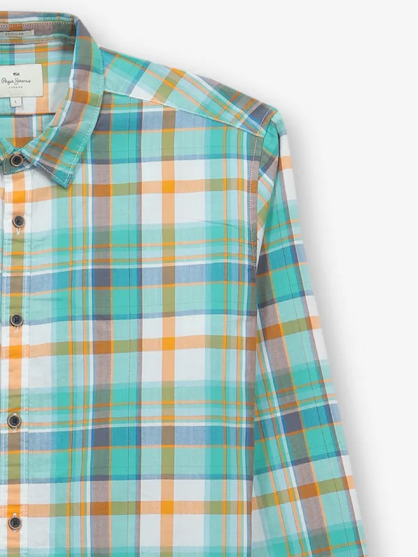 PEPE JEANS sage green checks cotton shirt
