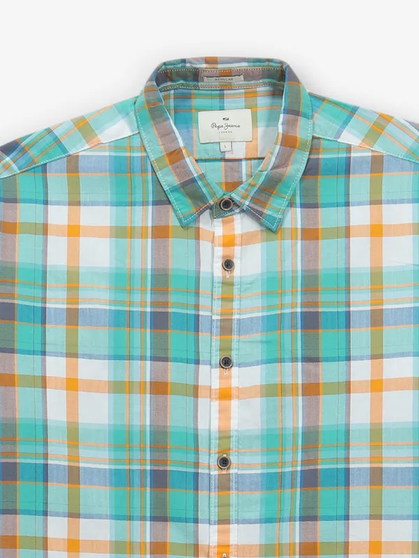 PEPE JEANS sage green checks cotton shirt