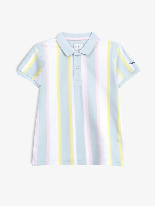 PEPE JEANS sky blue stripe polo t-shirt