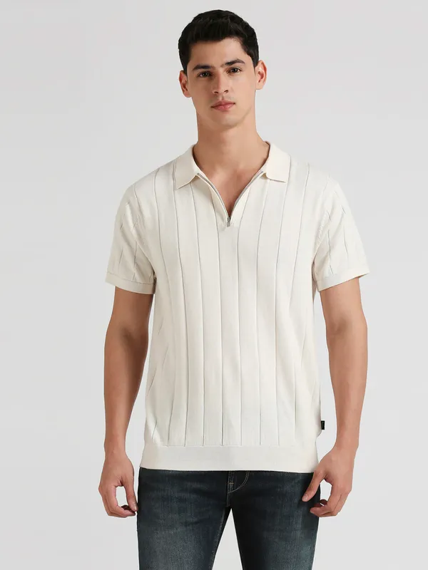 PEPE JEANS stripe cream polo t-shirt