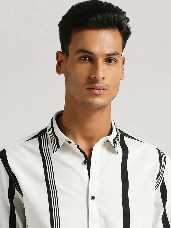 PEPE JEANS stripe white cotton casual shirt