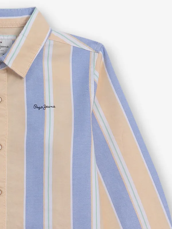 PEPE JEANS striped cotton beige shirt