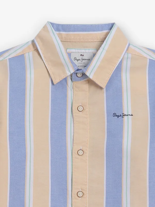 PEPE JEANS striped cotton beige shirt
