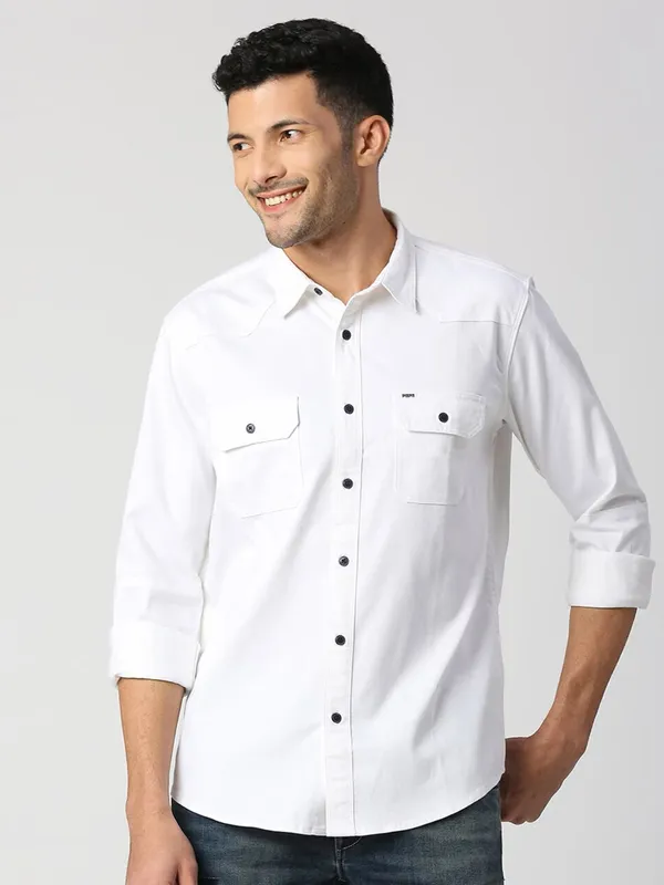 Pepe Jeans white cotton plain shirt