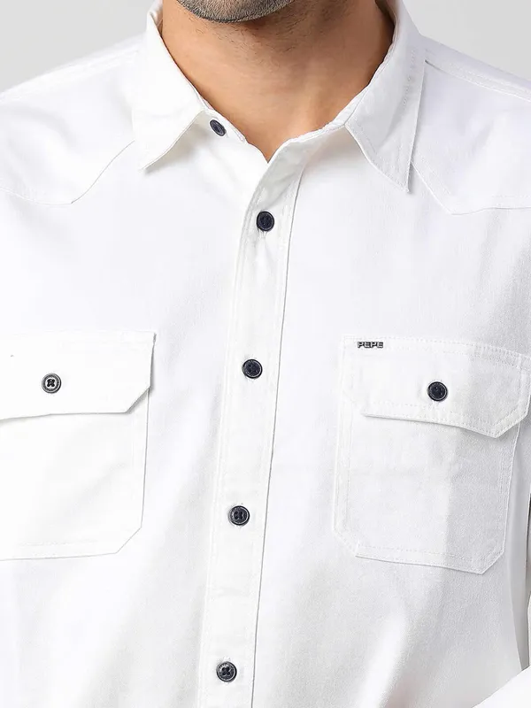 Pepe Jeans white cotton plain shirt