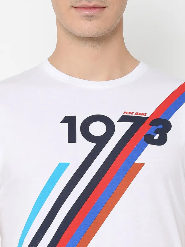 Pepe Jeans white cotton silm fit men printed t-shirt