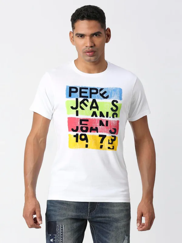 Pepe Jeans white half sleeves cotton t shirt