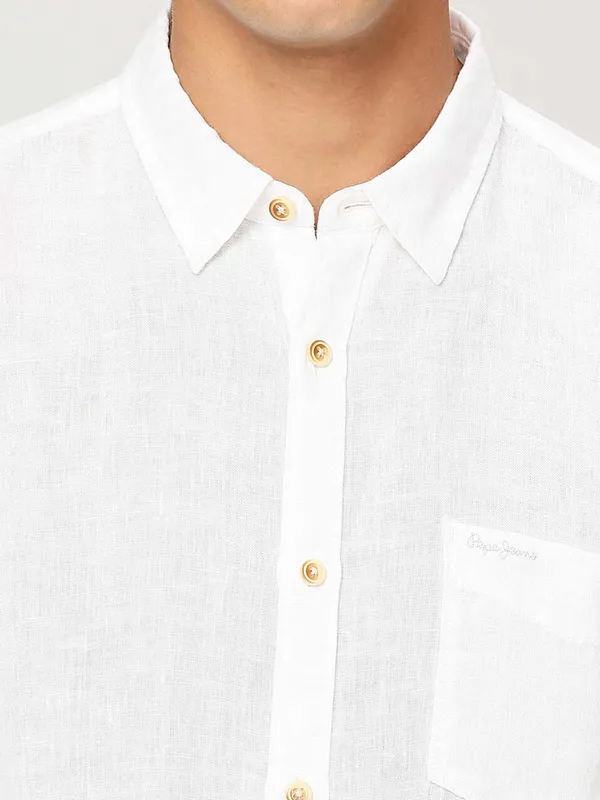 Pepe Jeans white linen plain shirt