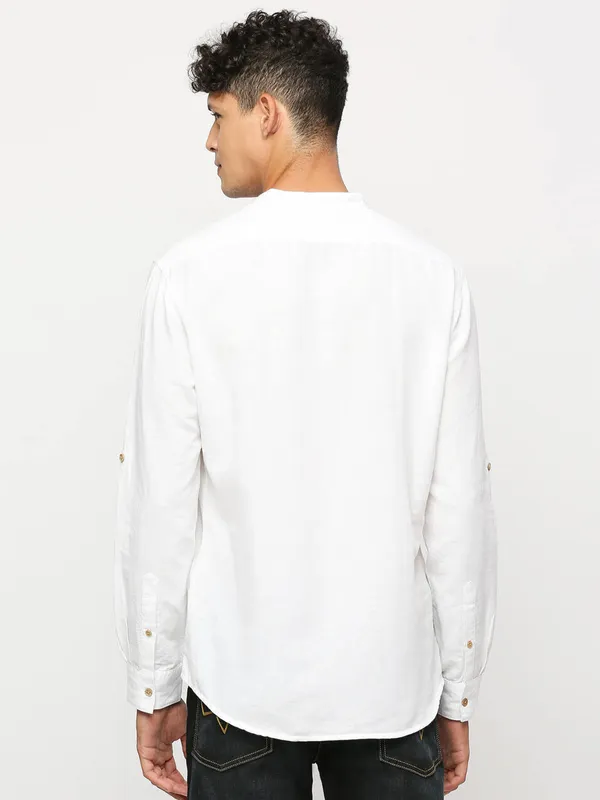 Pepe Jeans white plain cotton linen shirt