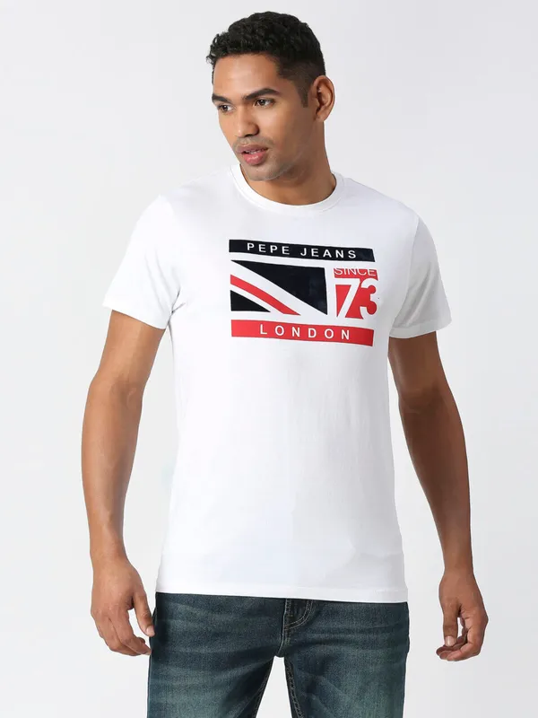 Pepe Jeans white printed round neck t shirt