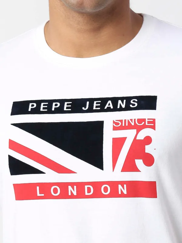 Pepe Jeans white printed round neck t shirt