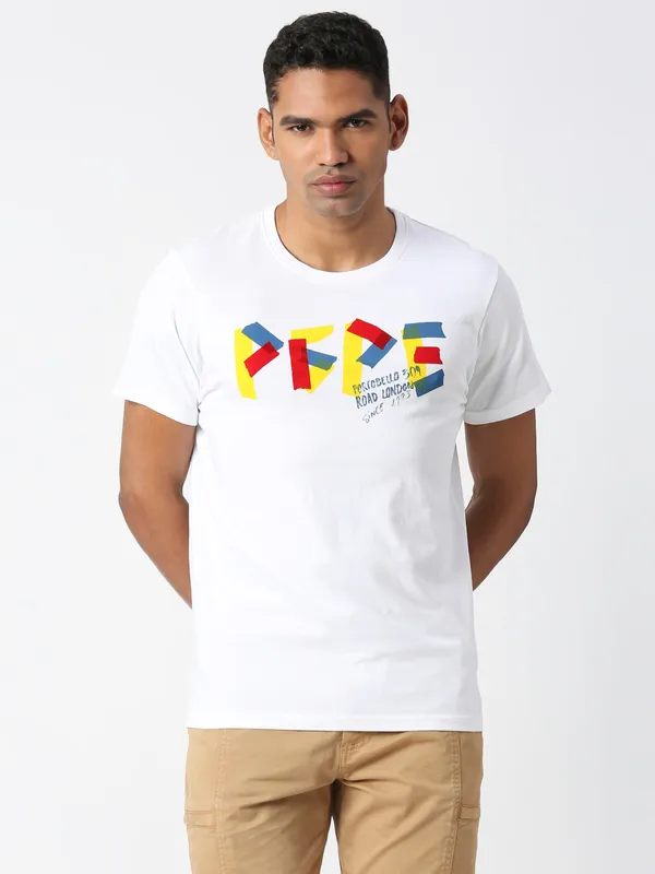 Pepe Jeans white t shirt with half sleeves