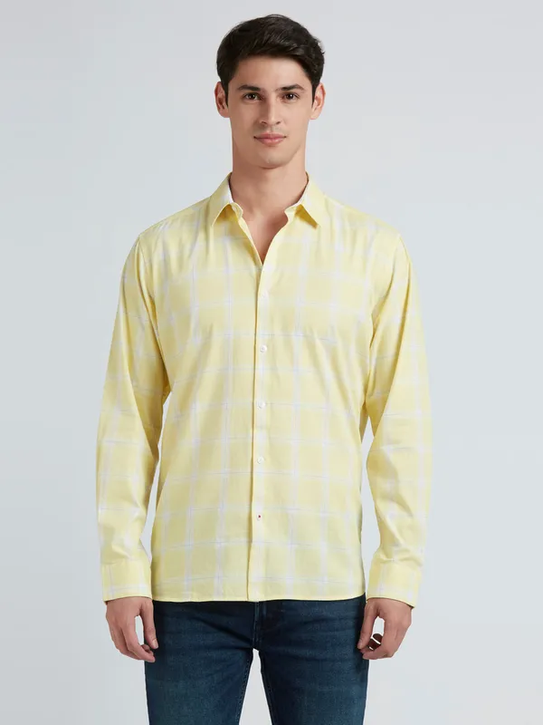 PEPE lemon yellow checks cotton shirt for men